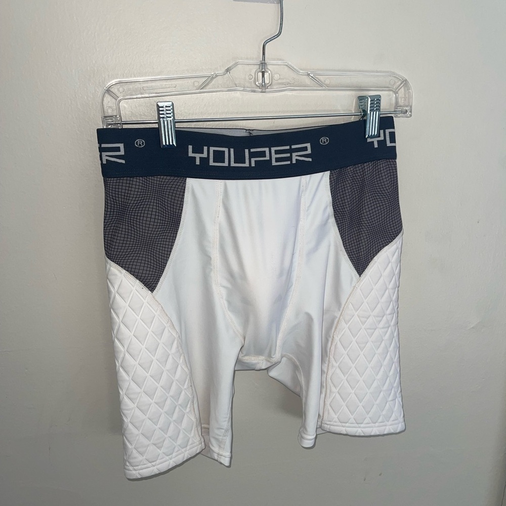 Youper Men's White and Gray Compression Shorts w/ Cup